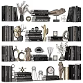 Modern Decorative Ornament Combination With Books Sculptures Plants And Clocks