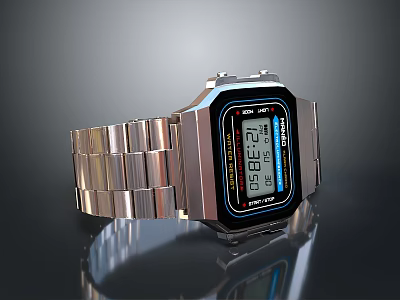 Sleek Digital Watch With Stainless Steel Band And LED Display For Everyday Use And Sports Activities 3d model
