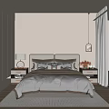 Modern Bedroom Interior With Large Bed Nightstands Table Lamps And Window Curtains