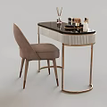 Elegant Modern Dressing Table With Gold Metal Frame Black Tabletop Striped Drawers Cosmetics And Matching Chair