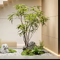 Modern Minimalist Wooden Staircase With Green Plants Skylight And Decorative Figurine