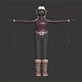 Elf Character With Gas Mask Purple Top Black Pants And Brown Boots Arms Outstretched