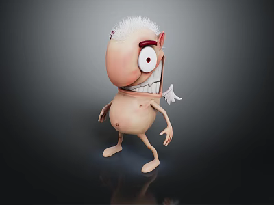 Playful Cartoon Creature with White Fluffy Hair Big Eyes and Small Wings Design 3d model