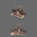 Modern Stylish Dining Table Set With Wooden Table Chairs Pendant Lights And Rug