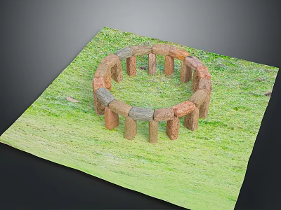 Stone Circle Made Of Gray And Brown Stones Placed On Green Grass 3d model