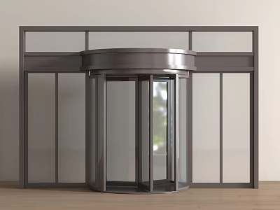 Modern Revolving Door Entrance With Glass Panels And Stainless Steel Frame 3d model