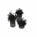 Decorative Plant Arrangement With Textured Ceramic Pots And Lush Green Purple Foliage
