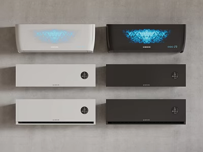 Variety Of Air Conditioners Displayed On Concrete Wall 3d model