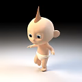 3D Game Movie Character Baby With Spiky Hair Big Eyes And Diaper Standing