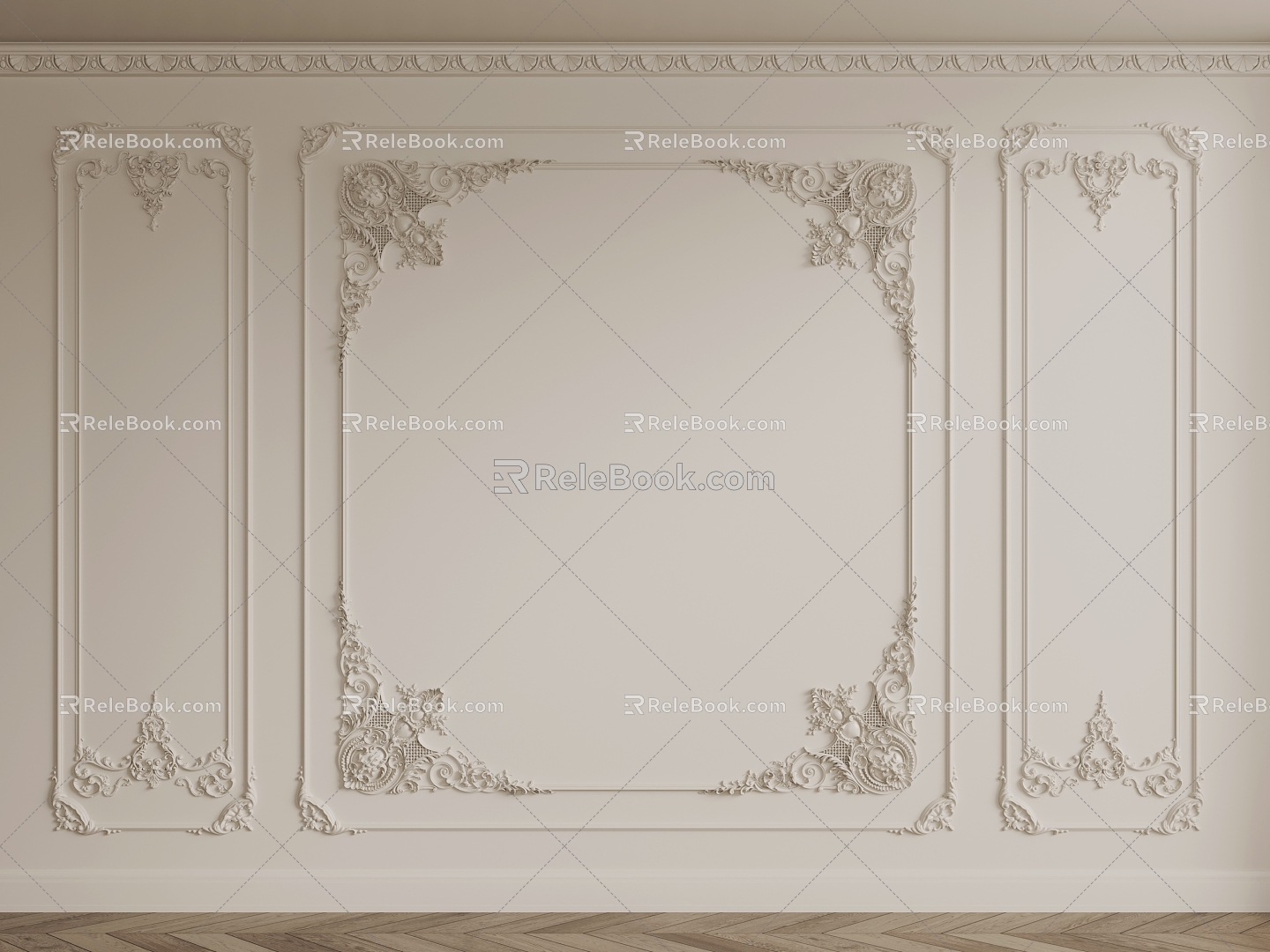 French plaster line carved line background wall 3d model