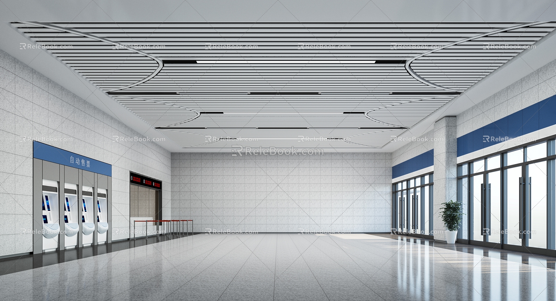 Railway Station Ticket Hall 3d model