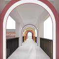 Elevator Hallway Interior With Pink Music Themed Decor And Rainbow Arches 3d model
