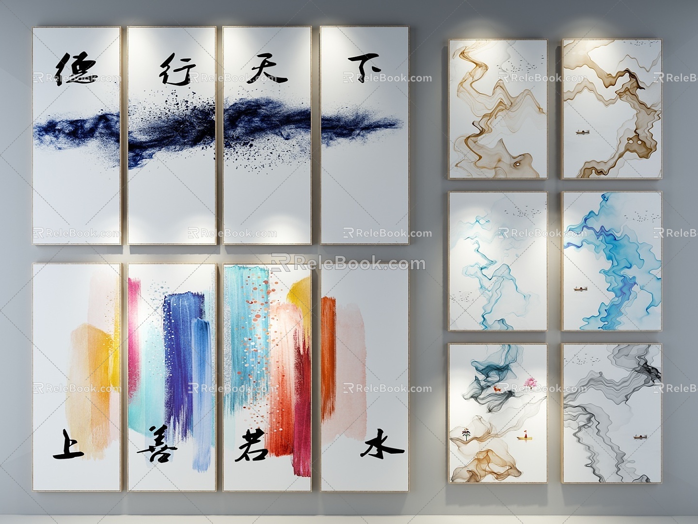 New Chinese Style Decorative Hanging Painting 3d model