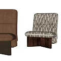 Modern Leisure Chairs With Brown Leather And Striped Fabric Upholstery Wooden Legs Design