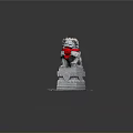 Traditional Stone Lion Statue Adorned With Red Ribbon On Intricate Carved Pedestal