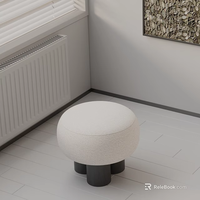 Round Beige Upholstered Side Table With Black Legs In Modern Interior 3d model 