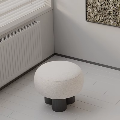 Round Beige Upholstered Side Table With Black Legs In Modern Interior 3d model