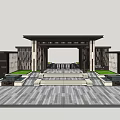 New Chinese Style Gate Community Gate 3d model