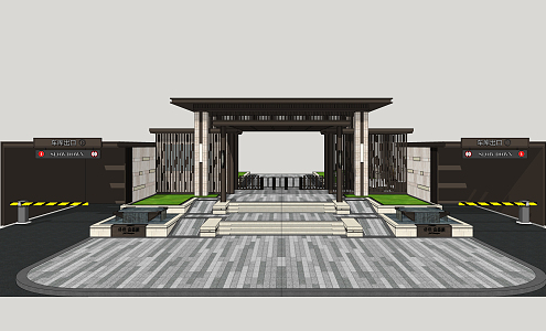 New Chinese Style Gate Community Gate 3d model