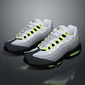 White And Gray Sneakers With Yellow Accents Stripe Design And Air Cushion Sole