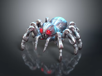 Game Movie Character Mechanical Spider with Red Eyes Metallic Appearance 3d model