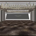 Banquet Hall Interior With Ornate Chandeliers Dark Patterned Carpet Light Walls And Black Decorative Lines