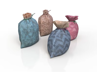 Colorful Fabric Storage Bags With Drawstring Closure And Various Patterns For Home Use 3d model