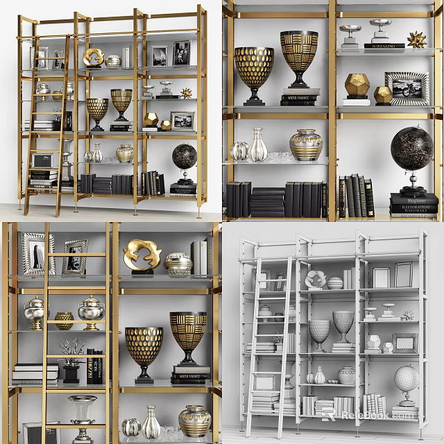 Elegant Modern Shelving Unit With Decorative Ornaments Books And Display Items 3d model 