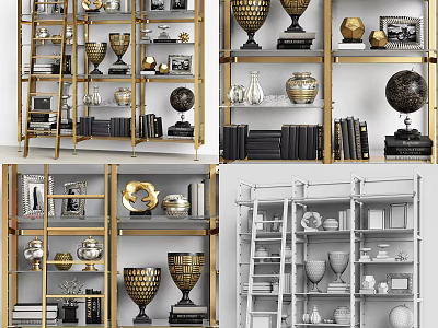 Elegant Modern Shelving Unit With Decorative Ornaments Books And Display Items 3d model
