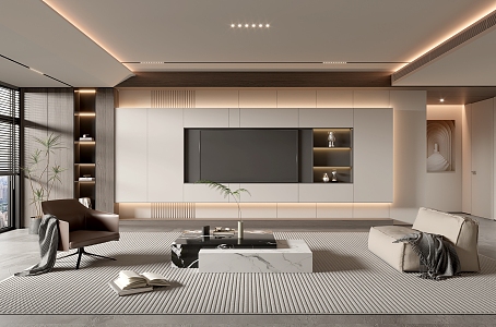 Home Living Room TV Background Wall Simple Living Room Coffee Table Combination Sofa TV Cabinet Minimalist Living Room 3d model