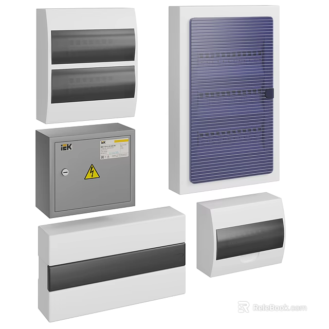 Various Industrial Electrical Enclosures With Warning Signs And Control Panels 3d model 