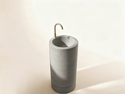 Cylindrical Concrete Washbasin With Metal Faucet Minimalist Design For Modern Bathroom 3d model