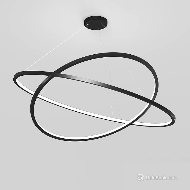 Modern Intersecting Circular Ring Chandelier With Black Frame And LED Lighting 3d model
