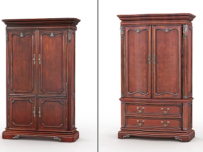 Elegant Classic Dark Wooden Wardrobe With Carved Details And Drawer Compartments 3d model