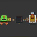 Colorful Pixelated Three Festive Characters Snowman Santa And Green Hat Holiday Figurines