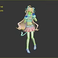 Cute Game Anime Character With Purple Long Hair Cat Ears Pink Skirt And White Stockings