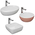 Stylish Modern Washbasins in Various Shapes with White Pink Colors and Chrome Faucets