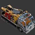 White RE-FIT Truck With Yellow and Red Toolboxes Roof Mounted Equipment And Cargo Bed