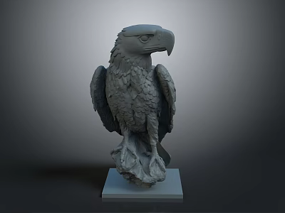 Detailed Eagle Sculpture With Realistic Head Spread Wings And Square Base 3d model