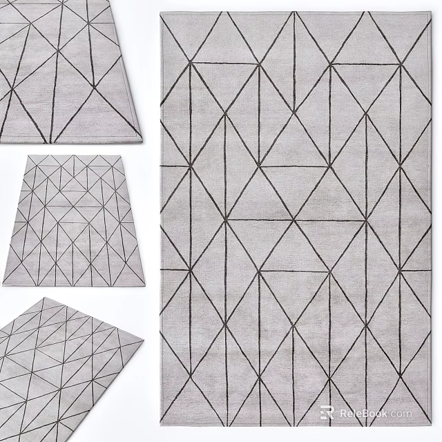 Square Rugs With Geometric Patterns And Black Lines On Gray Background 3d model