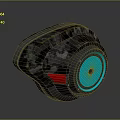 Black Camouflage Tech Device With Blue Illuminated Circular And Red Accent