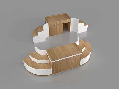 Modern Curved Reception Desk With Layered Wooden And White Finish Structure 3d model