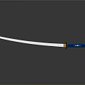 Traditional Samurai Sword With Blue Handle And Silver Blade On Dark Surface
