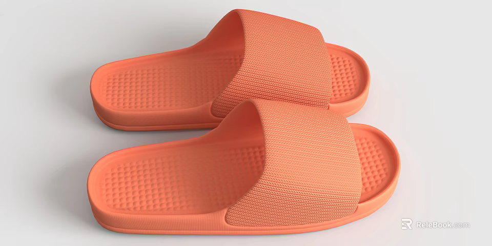 Orange Comfortable Slip On Slippers With Textured Sole And Open Toe Design 3d model 