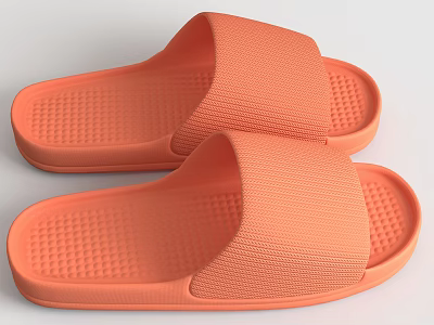 Orange Comfortable Slip On Slippers With Textured Sole And Open Toe Design 3d model