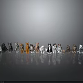 Various Colored Cat Breeds Standing Side By Side On Gray Background With Floor Reflections