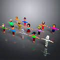 Game and Movie Characters Colorful Cartoon Figures Standing in a Circle Gray Background