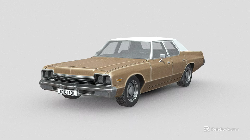 Classic Brown And White Vintage Sedan Car With Retro Front Grille And Wheels 3d model 