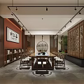 Tea House Interior Featuring Traditional Chinese Lattice Doors And Wooden Furniture