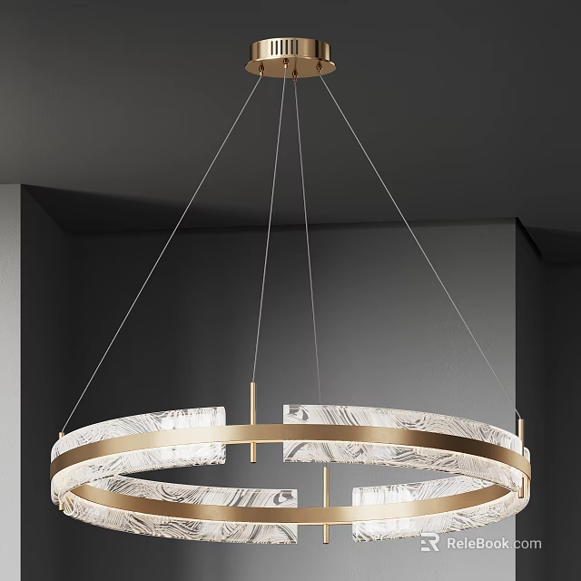 Elegant Gold Frame Chandelier With Double Circular Layers And Marble Panels For Modern Interior 3d model